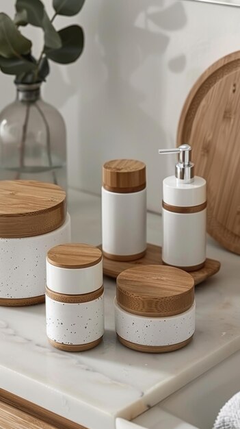 This display features a variety of natural and sustainable beauty products arranged on soft towels