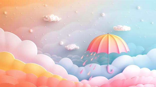 This endearing illustration portrays a whimsical umbrella adorned with intricate paper art details set against a backdrop of soft pastel gradients providing a delightful visual accent for