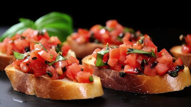 This flavorful cold bruschetta with diced tomatoes fresh basil garlic and balsamic vinegar is a perfect way to start any Italianinspired mealGenerated by AI