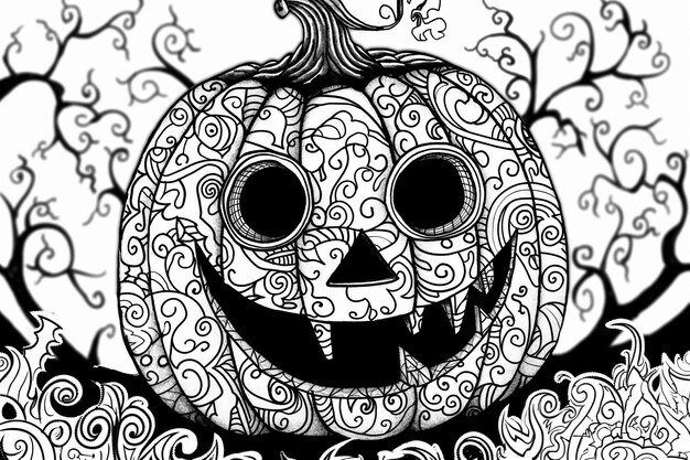 Photo this illustration features an intricately patterned halloween pumpkin set against a spooky background perfect for coloring enthusiasts