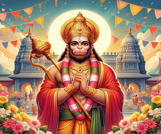 This illustration is generated for the Hindu mythological event Hanuman Jayanti