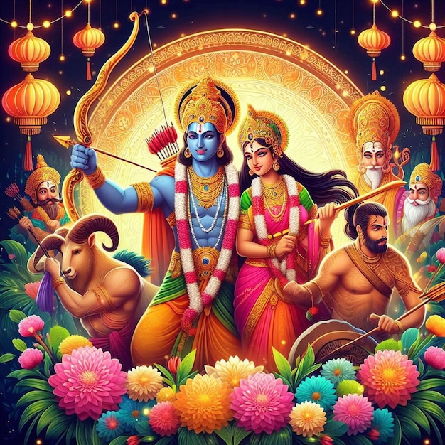 This illustration is generated for Mythological events like Ram Navami Janmashtami Dussehra