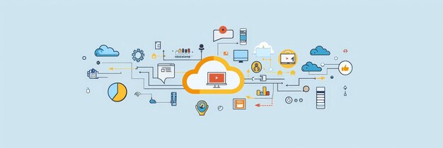 This illustration symbolizes the interconnectedness of modern business with cloud computing at