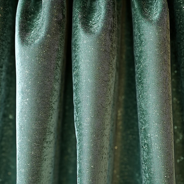 Photo this image captures the luxurious texture of velvet curtains in a green hue creating a soothing and