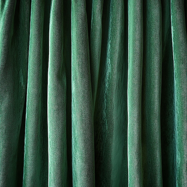 Photo this image captures the luxurious texture of velvet curtains in a green hue creating a soothing and