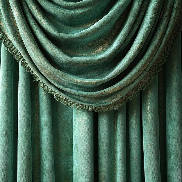 Photo this image captures the luxurious texture of velvet curtains in a green hue creating a soothing and