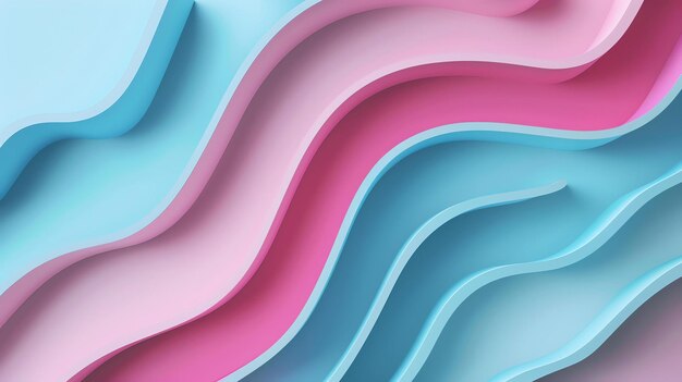 This image is a threedimensional rendering of a series of pink and blue waves