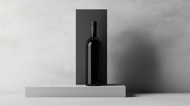 Photo this image showcases a blank black wine bottle mockup on a light gray background perfect for s