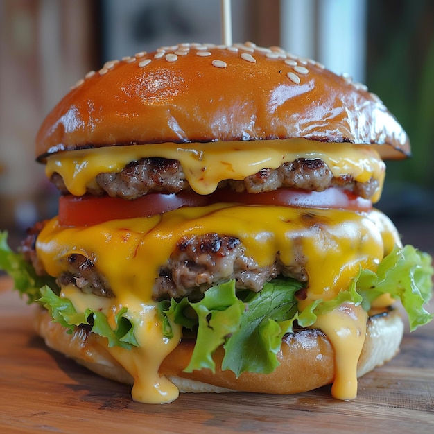 This image showcases a mouthwatering double smash burger with cheese