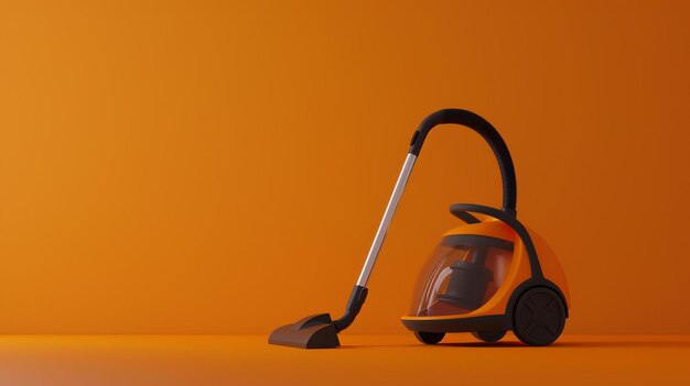 Photo this is a 3d rendering of an orange vacuum cleaner against a matching orange background