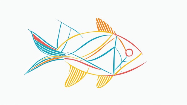 Photo this is an abstract illustration of a fish it is made up of simple lines and shapes and is a colorful and eyecatching design