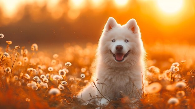 This is a beautiful white color young dog pet animal dog photo