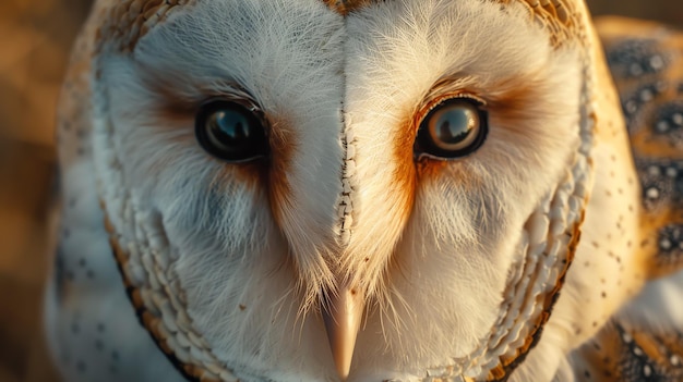 This is a closeup image of a barn owls face