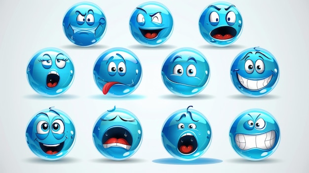 This is a collection of modern clip art of cartoon emotions with mascot characters with smile emotions and vintage comic faces