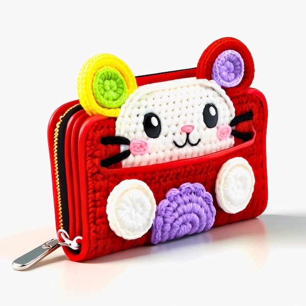 this is a crochet cat coin purse