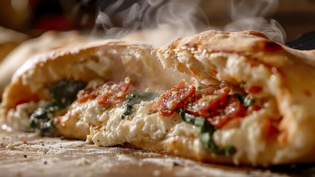 Photo this is a delicious and cheesy calzone