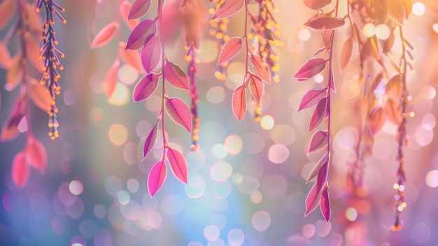 This is an elegant colorful illustration background with vibrant leaves hanging from hanging branches This is an abstract image that is generated by stock and can be used as an interior mural