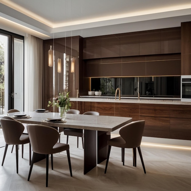 this is a modern kitchen with white cabinets and a marble countertop in the background luxury besp