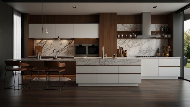 this is a modern kitchen with white cabinets and a marble countertop in the background luxury besp