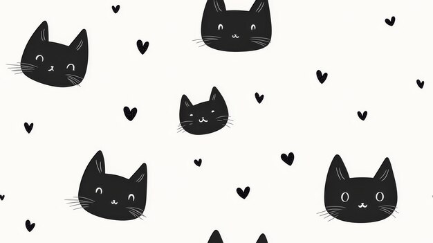 Photo this is a seamless pattern featuring an adorable and cute black cat design that is charming