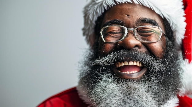 Photo this joyful figure embodying the spirit of christmas showcases a warm smile beneath a fluffy white beard radiating happiness and festive cheer