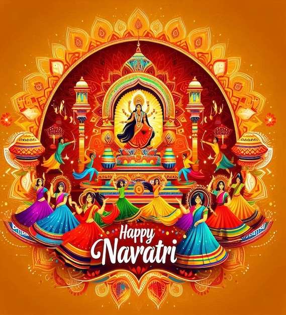 Photo this mythological design is designed for happy navratri and happy durga puja