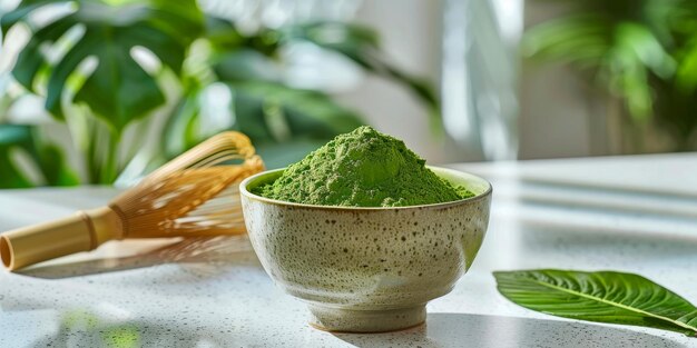 This photo shows a couple of ceramic bowls filled with vibrant green matcha powder The fine powder fills the bowls to the brim creating a striking visual contrast against the white ceramic material