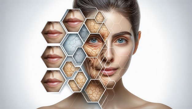 Photo this photo uses a splitface image to depict the effects of aging and the benefits of antiaging products concept combating signs of aging