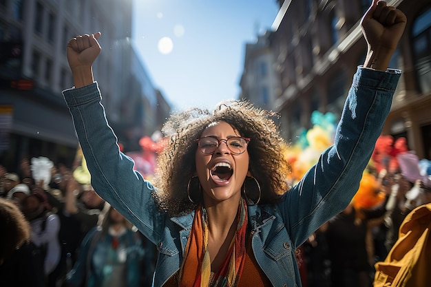 This photograph depicts a vibrant and lively scene of a bright sunny day in a city's streets