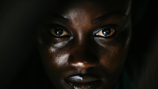 Photo in this portrait a black woman is enveloped in inky blackness her face and body hidden but her inner