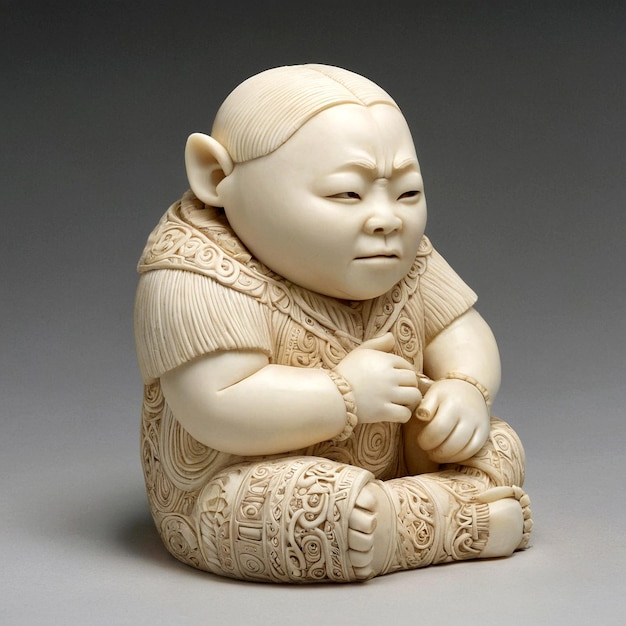 This sculpture depicts a seated child carved out of ivory