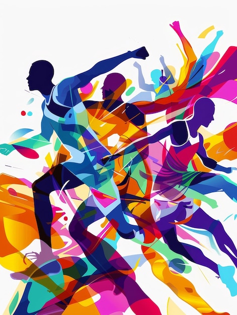 This vibrant abstract image depicts runners in a dynamic motion symbolizing speed competition