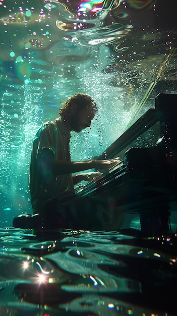 Photo thom yorke playing piano underwater cinematic scene