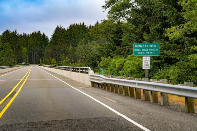 Thomas creek bridge the highest bridge in oregon with surrounding forest