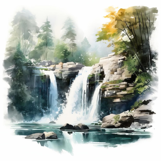 Thomas Schaller39s Simple Flat Watercolor Drawing Of Waterfall