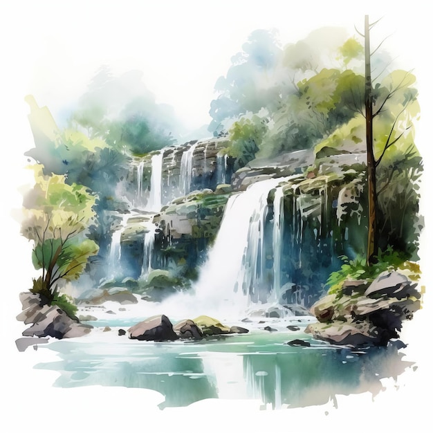 Thomas Schaller39s Simple Flat Watercolor Drawing Of Waterfall