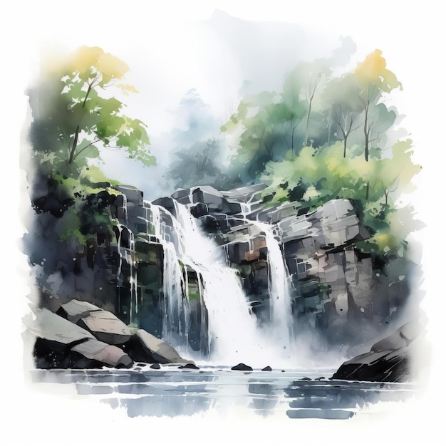 Thomas Schaller39s Simple Flat Watercolor Drawing Of Waterfall