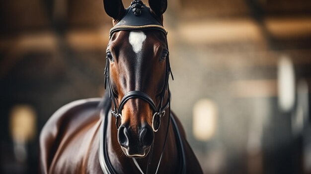 Thoroughbred horse grazing in beautiful rural meadow generated by AI