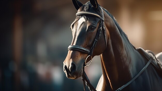 Thoroughbred horse grazing in beautiful rural meadow generated by AI