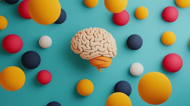 Thought bubbles multiple ideas surrounding a brain 3D illustration