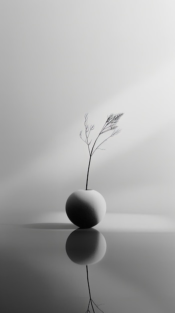 Photo thought provoking black and white minimalist surreal image a little plant in a vase