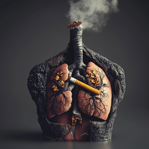 A thought provoking concept illustrating the severe impact of cigarette smoking on lung health