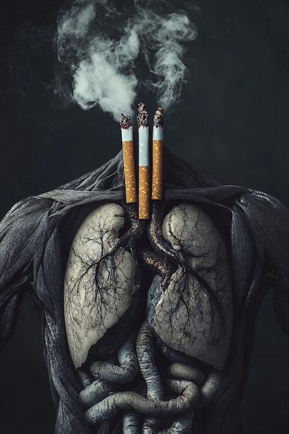 A thought provoking concept illustrating the severe impact of cigarette smoking on lung health