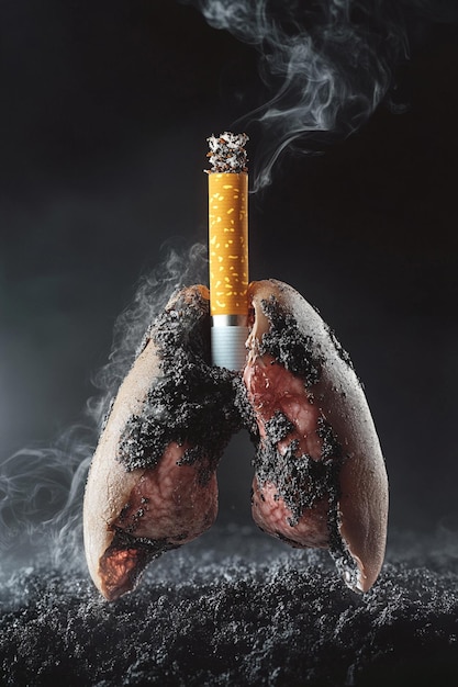 A thought provoking concept illustrating the severe impact of cigarette smoking on lung health