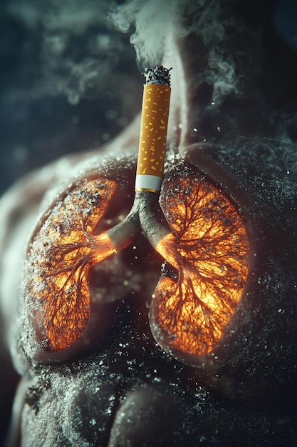 A thought provoking concept illustrating the severe impact of cigarette smoking on lung health