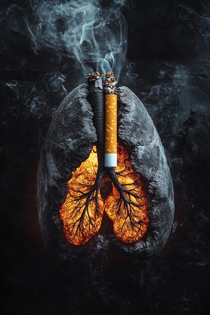 A thought provoking concept illustrating the severe impact of cigarette smoking on lung health