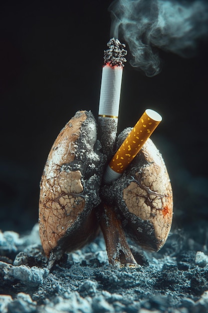 A thought provoking concept illustrating the severe impact of cigarette smoking on lung health