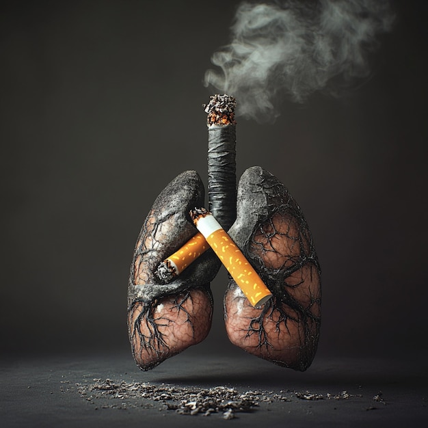 A thought provoking concept illustrating the severe impact of cigarette smoking on lung health