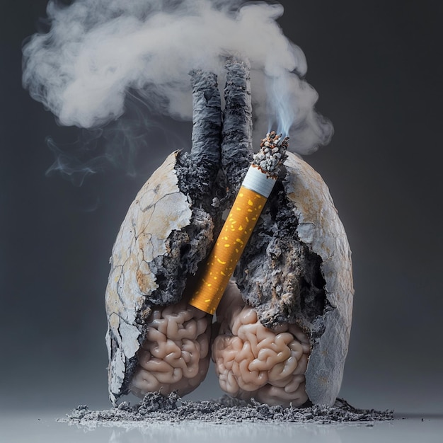 A thought provoking concept illustrating the severe impact of cigarette smoking on lung health