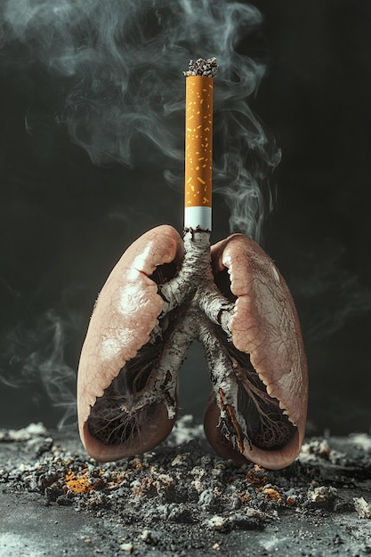 A thought provoking concept illustrating the severe impact of cigarette smoking on lung health